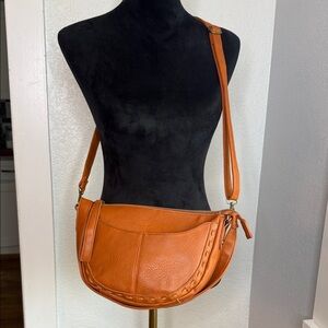 Pria Crossbody Bag Removable Strap Light Cognac Vegan Leather Everyday Purse